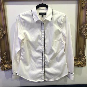 White Button-Down with Black Piping